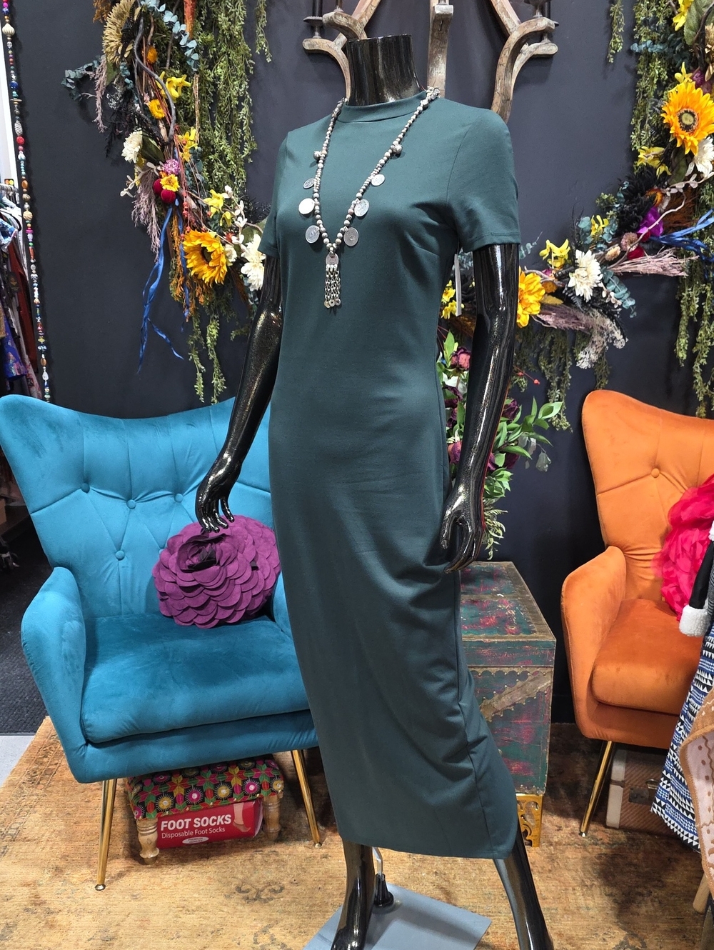 Bohme Forest Green Short-Sleeve Maxi Dress